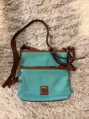 Dooney & Bourke Turquoise Pebbled Leather Crossbody with Brown Trim